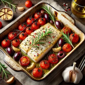 Quick Mediterranean Baked Halibut with Olives and Tomatoes Quick and Healthy Mediterranean Baked Halibut with Tomatoes & Olives